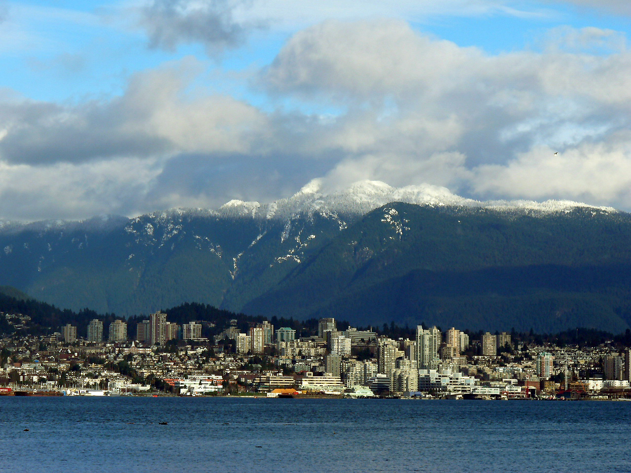 North Vancouver’s waterfront and Lower Lonsdale towers seen from the water.
