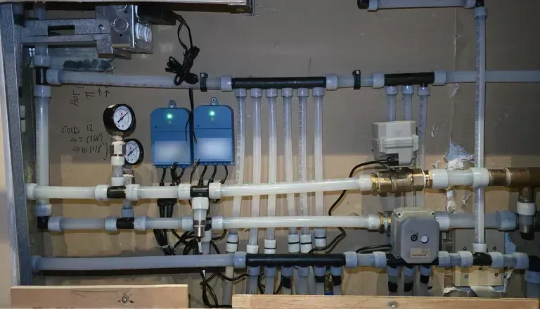 Manifold with gauge: Controllers and valves in line